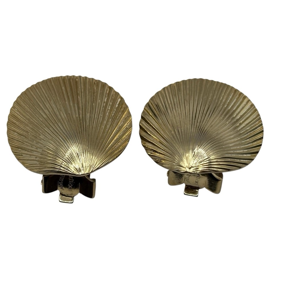 Christian Dior Earrings Sea Shell Clip On Vintage 70s Gold Tone Vacation Germany - Picture 15 of 16